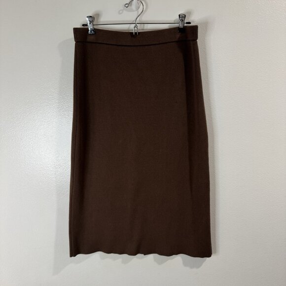 Rachel Zoe Pencil Skirt L Ribbed Sweater Knit Brown Slit Pull On Knee Length - Picture 1 of 7
